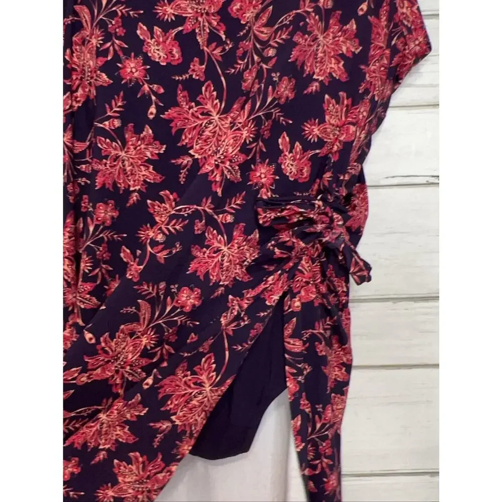 Lands' End Floral Print Swim Dress Women's Plus 18W Built-in Bra Purple Red